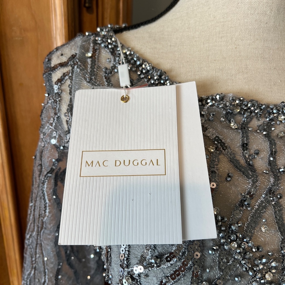NWT Mac Duggal [2] 20252 Embellished A-Line Cocktail Dress Silver Gray Sequin - Picture 12 of 13